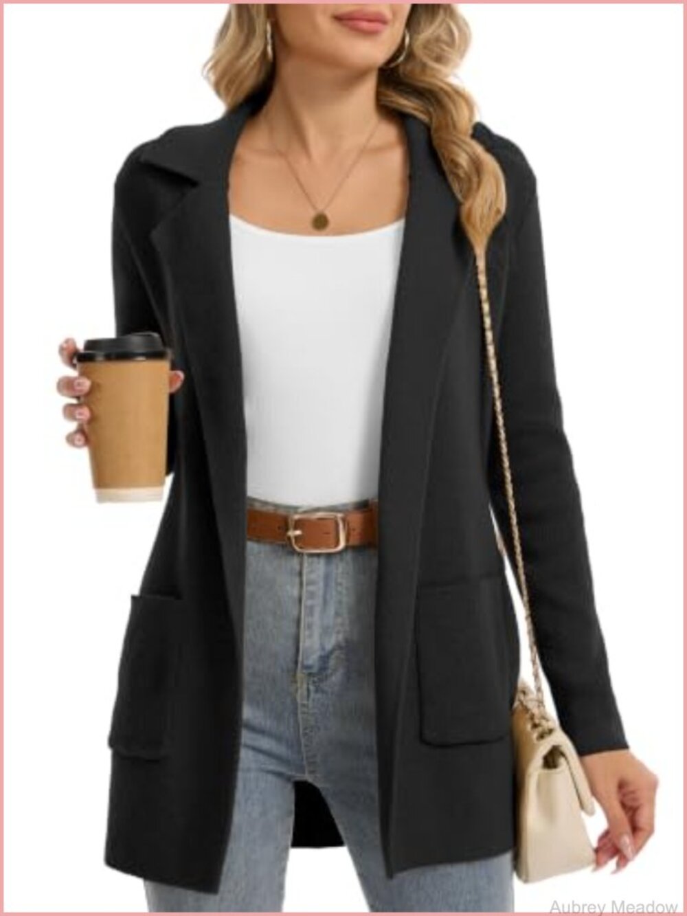 Women's Long Sleeve Chunky Knit Open Front Cardigan Sweater with Pockets